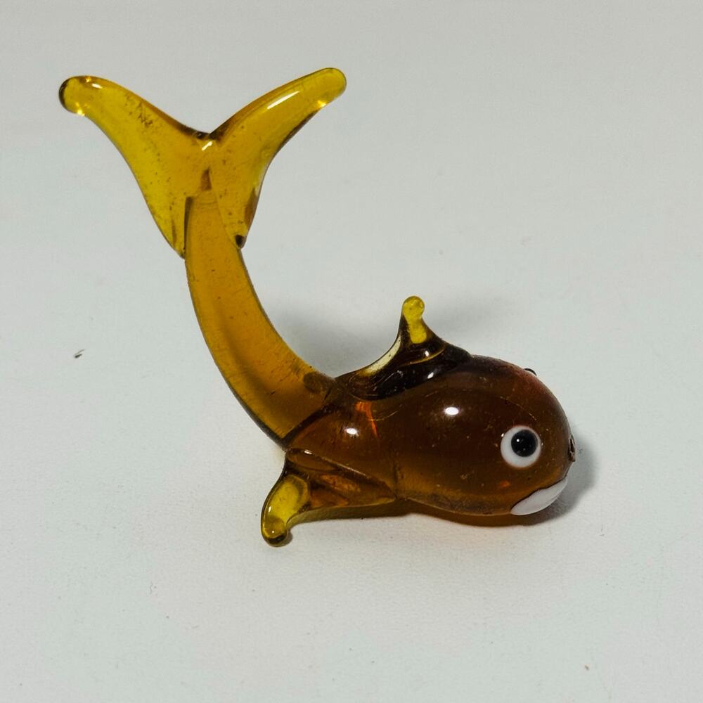 Tiny Vintage Painted Glass Fish Long Tail MCM Animal Miniature